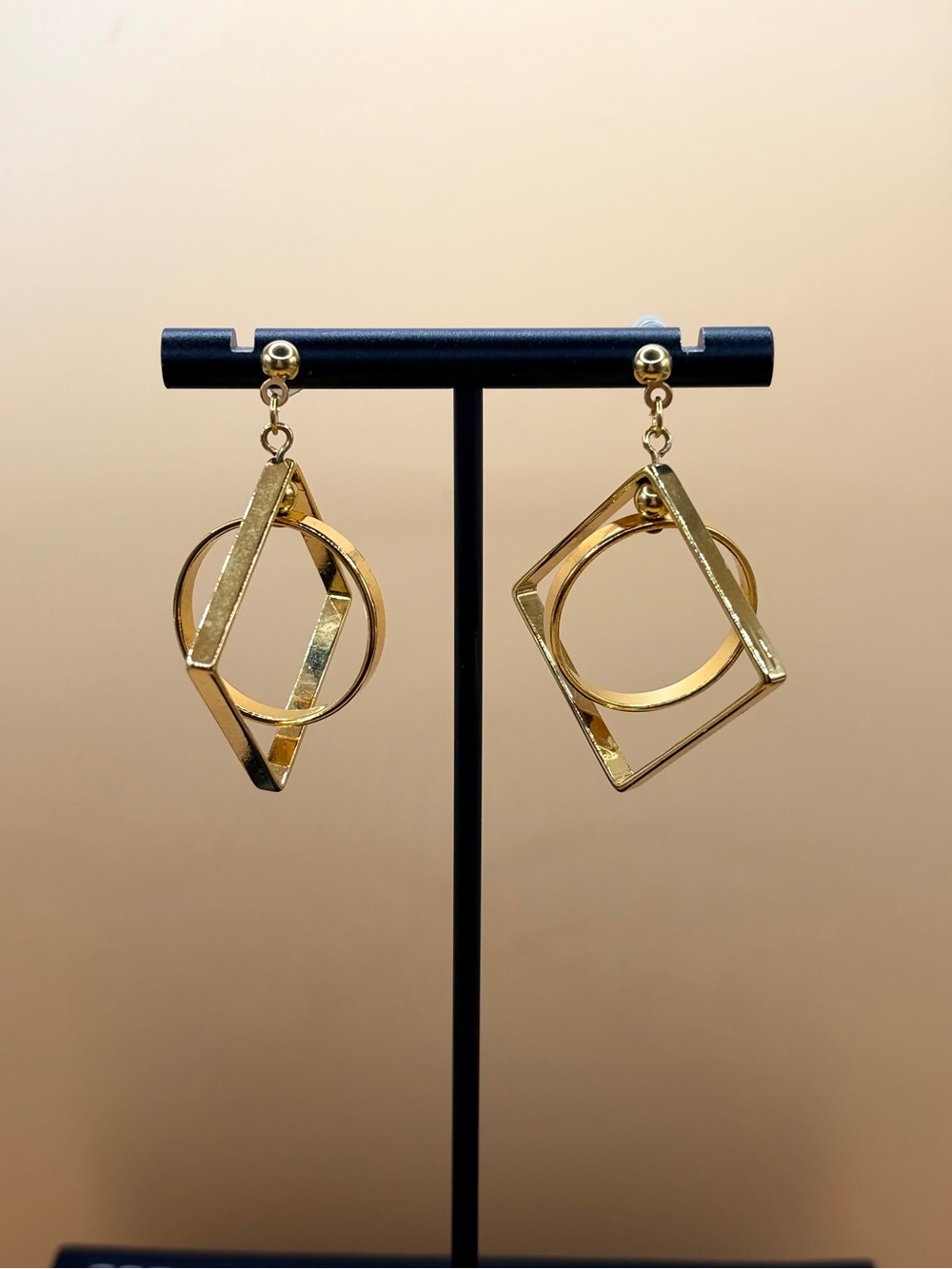 Shiny Gold Geometric Drop Earrings
